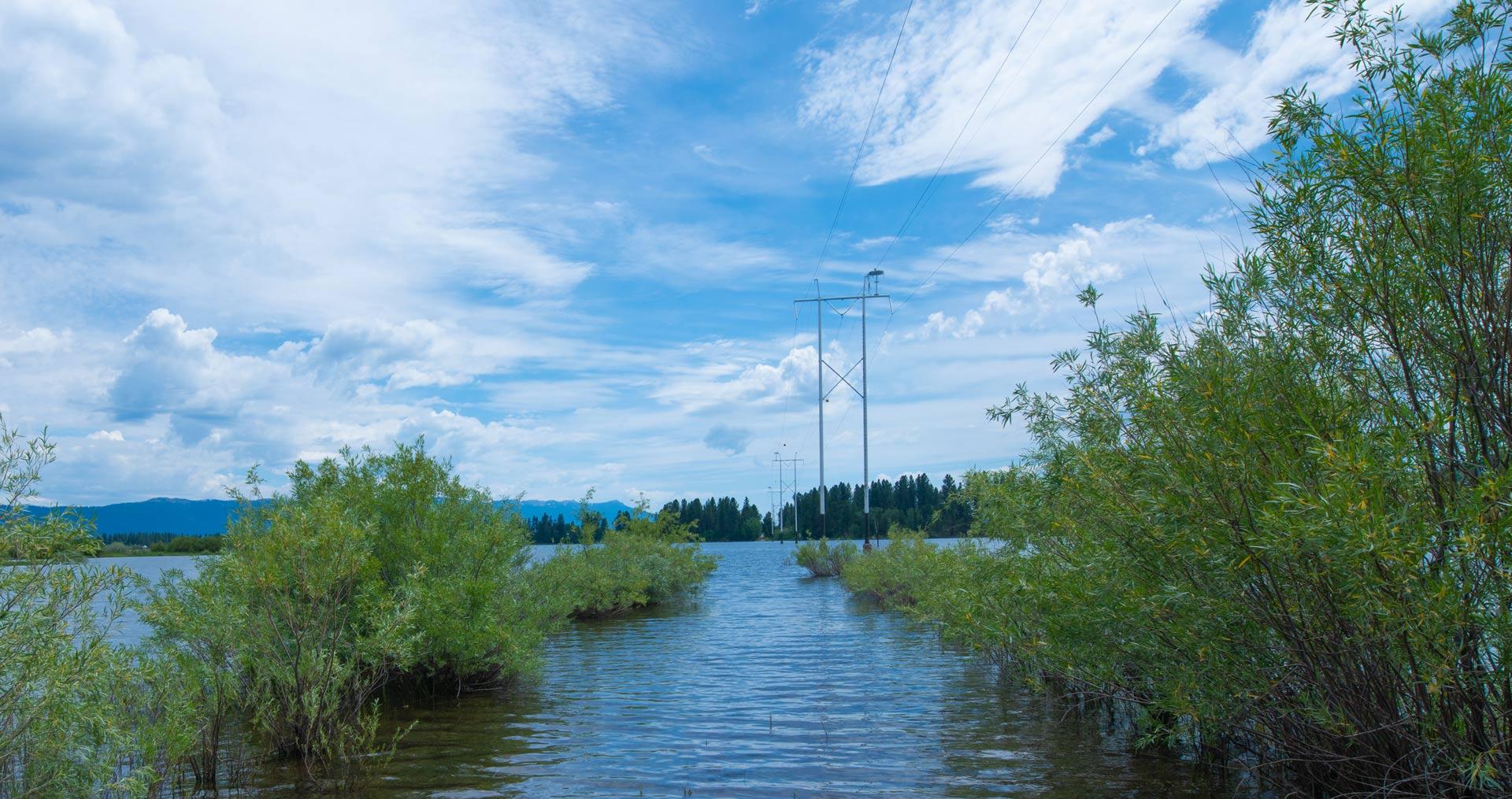 Image of transmission lines across a lake